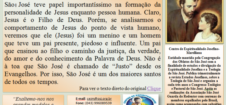 Influencia de São José na formação da personalidade de Jesus